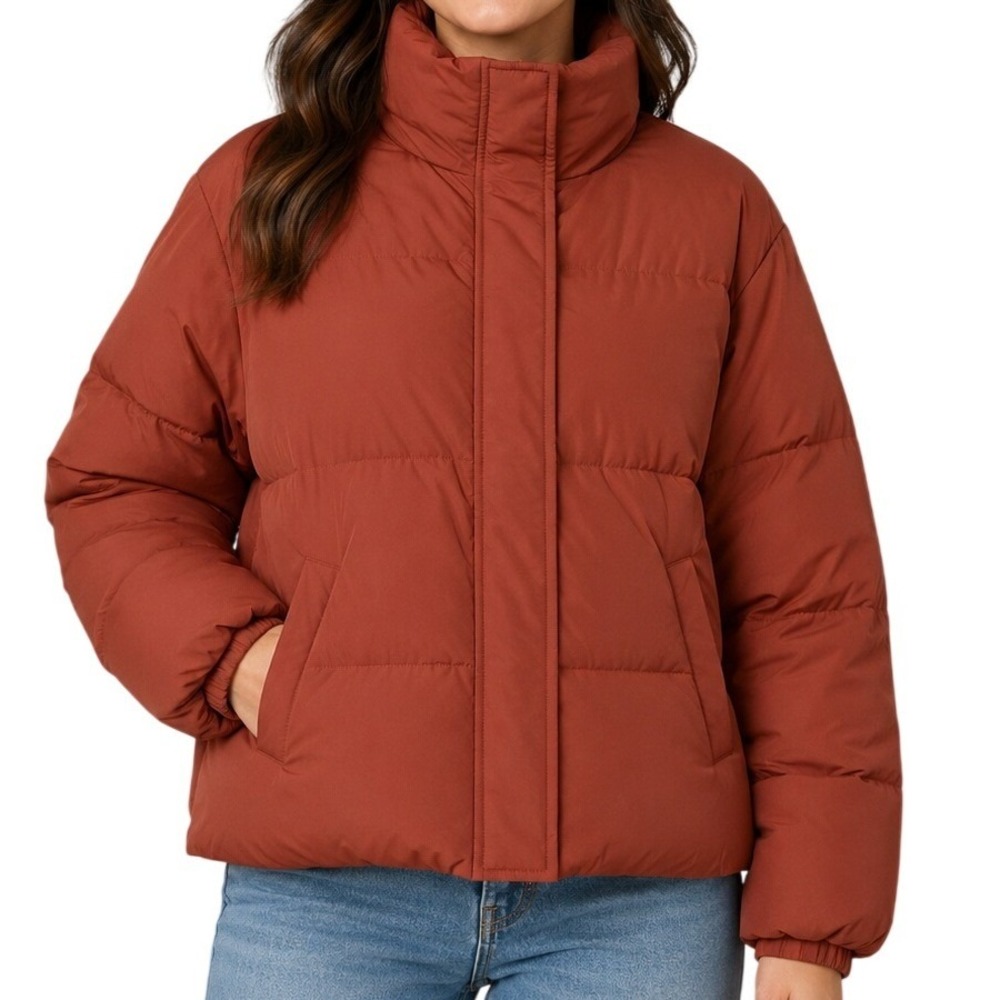 MEROKEETY Rust Brown Oversized Puffer Jacket Women's XS